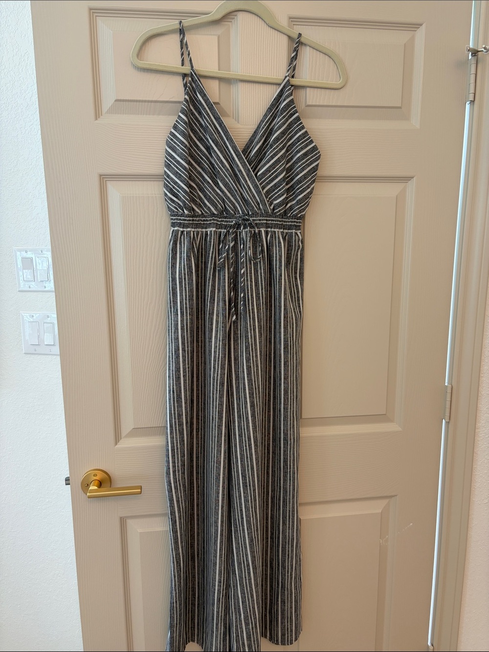 Striped Grey & White Sleeveless Jumpsuit size medium